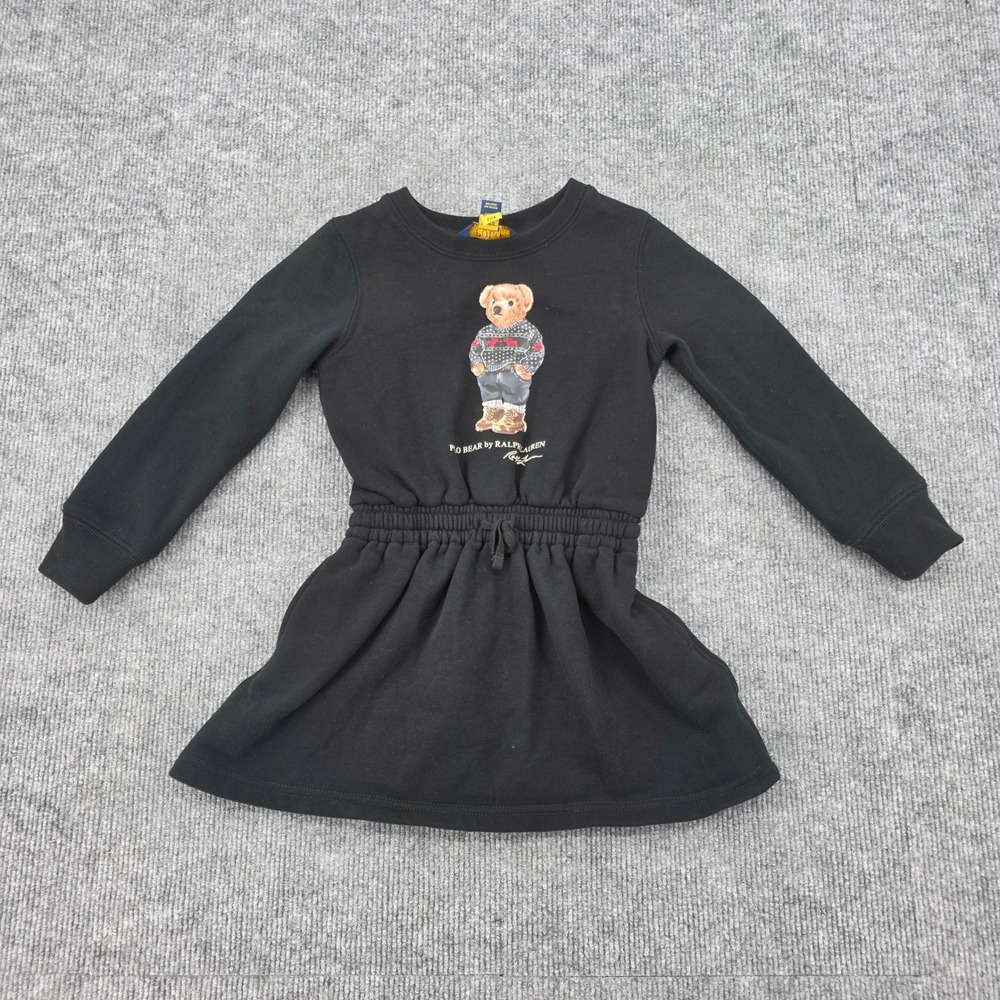 Polo Ralph Lauren Toddler Girls Black Polo Bear Fleece Sweatshirt Dress 3T